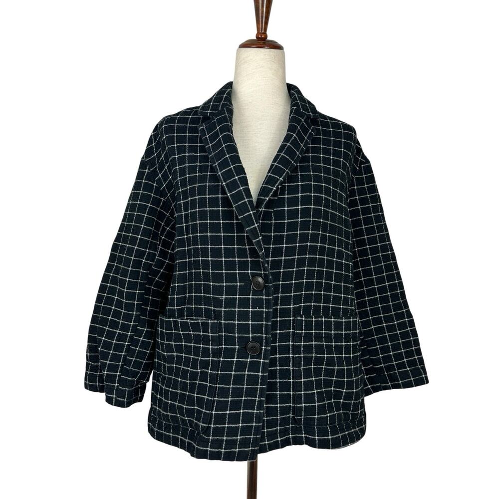 Madewell Blazer Women Medium Waffleback Shaw Black Windowpane Cotton